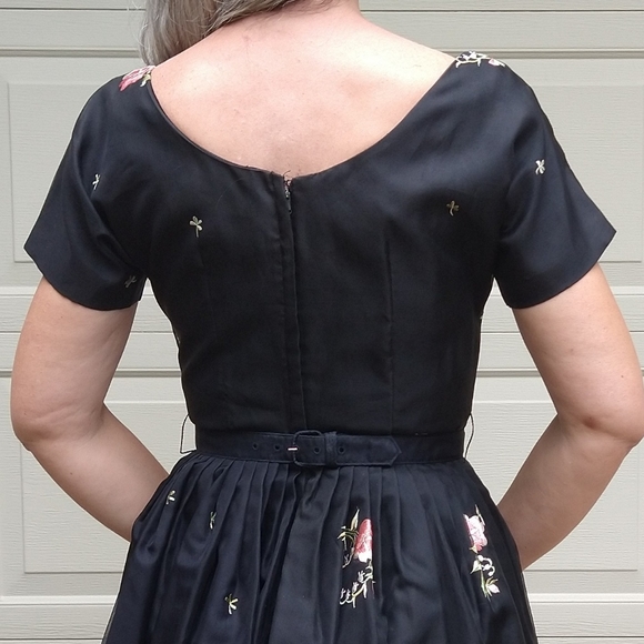 1950's EMBROIDERED ORGANZA DRESS 50's S - Picture 12 of 15